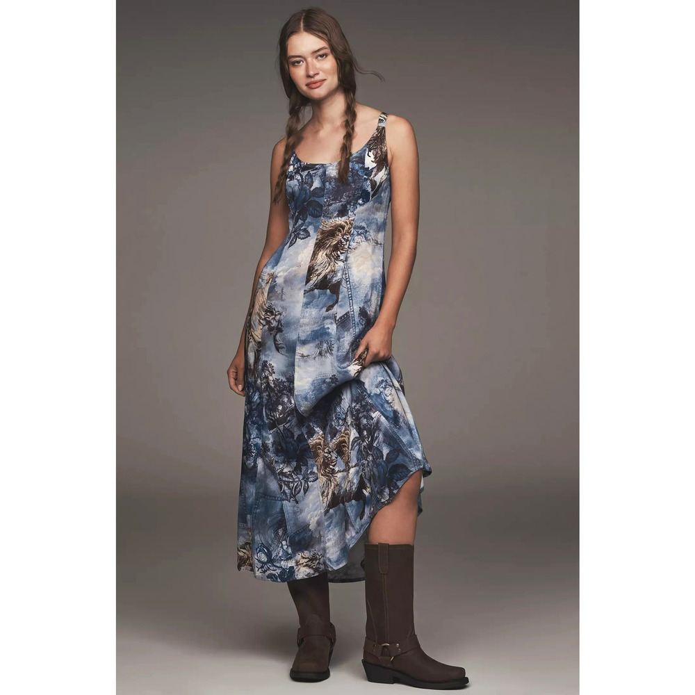 New Anthropologie Pilcro Sleeveless Scoop-Neck Midi Dress $178 XS Blue Purple